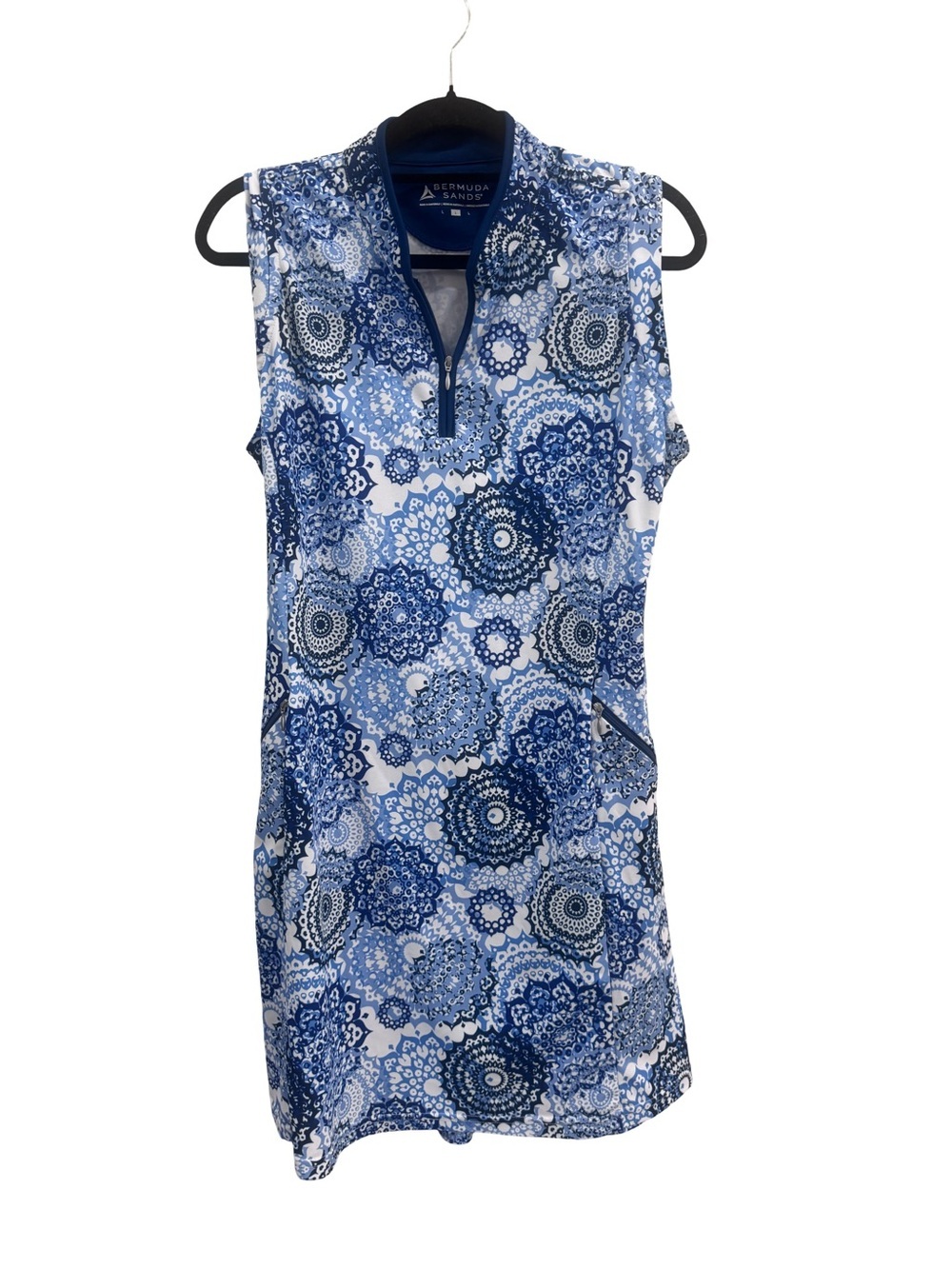 Bermuda Sands Blue & White Sleeveless Printed Golf/Pickle Ball Dress